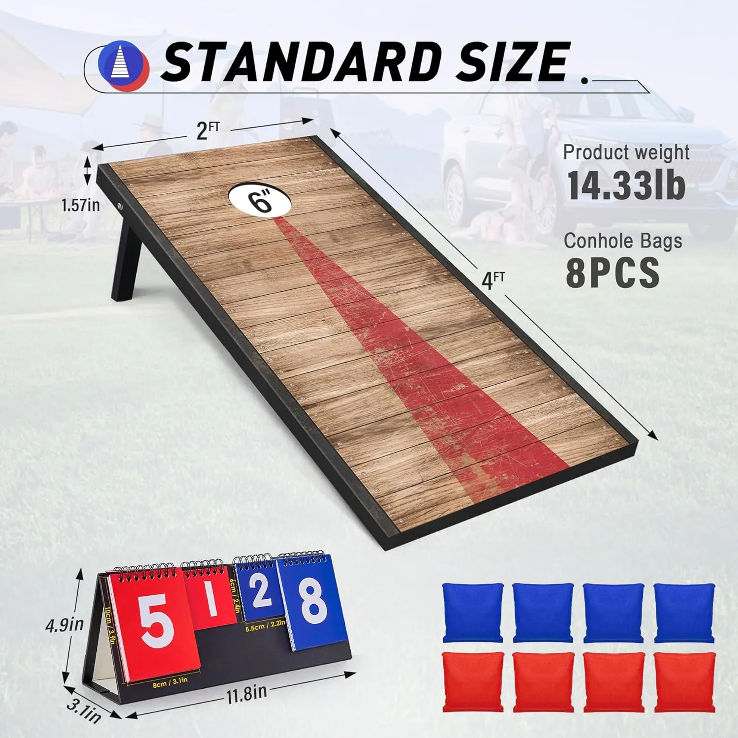 4x2 Ft Cornhole Boards Set, Premium Regulation Size Cornhole Boards with 8 All-Weather Bean Bags, Carrying Case and Scoreboard