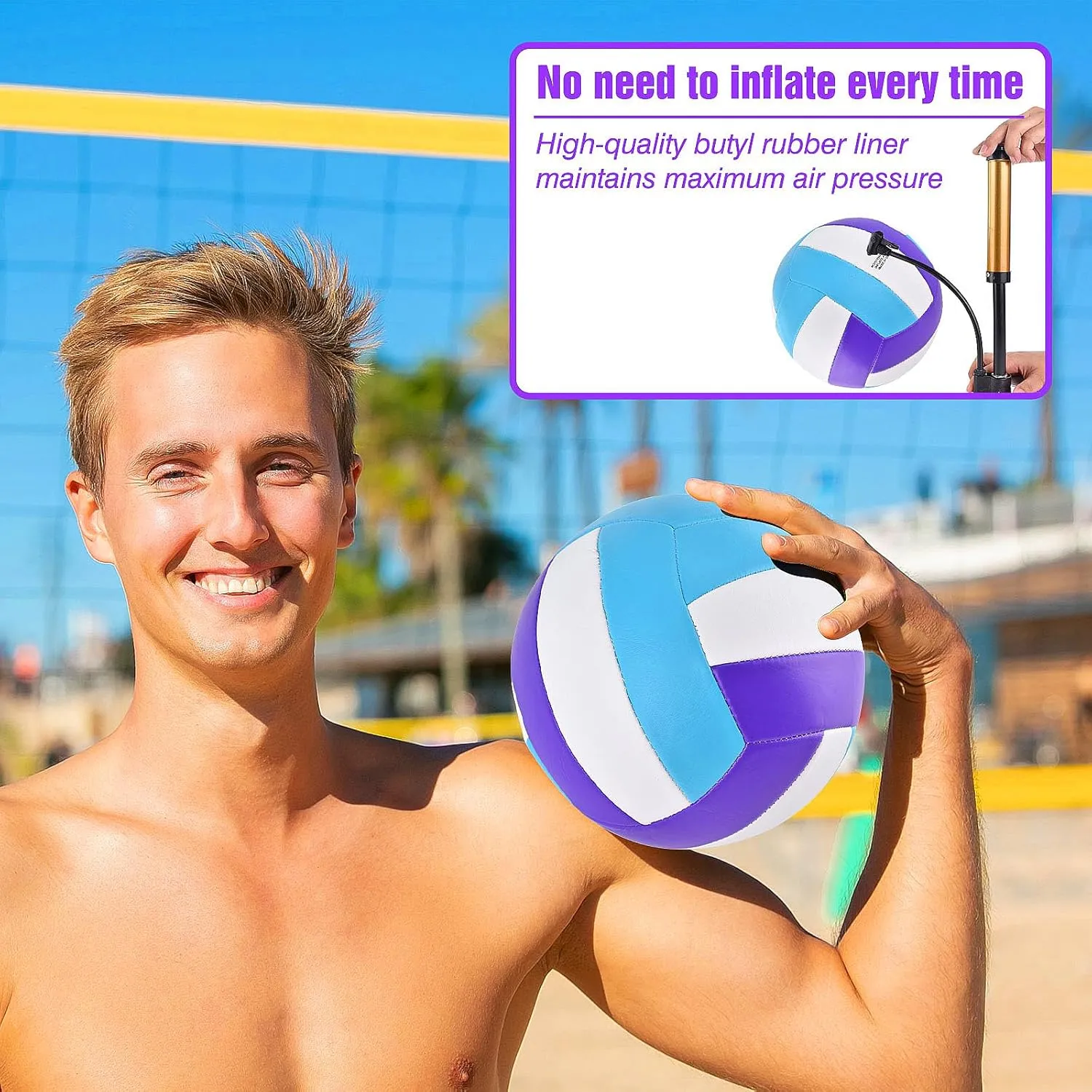 6 Pack Volleyballs Official Size 5, Waterproof Soft Bulk Recreational Volley Balls with Pump and Net Bag for Indoor Outdoor Beach Pool Water Sand Game Training Match for Beginner Teenager