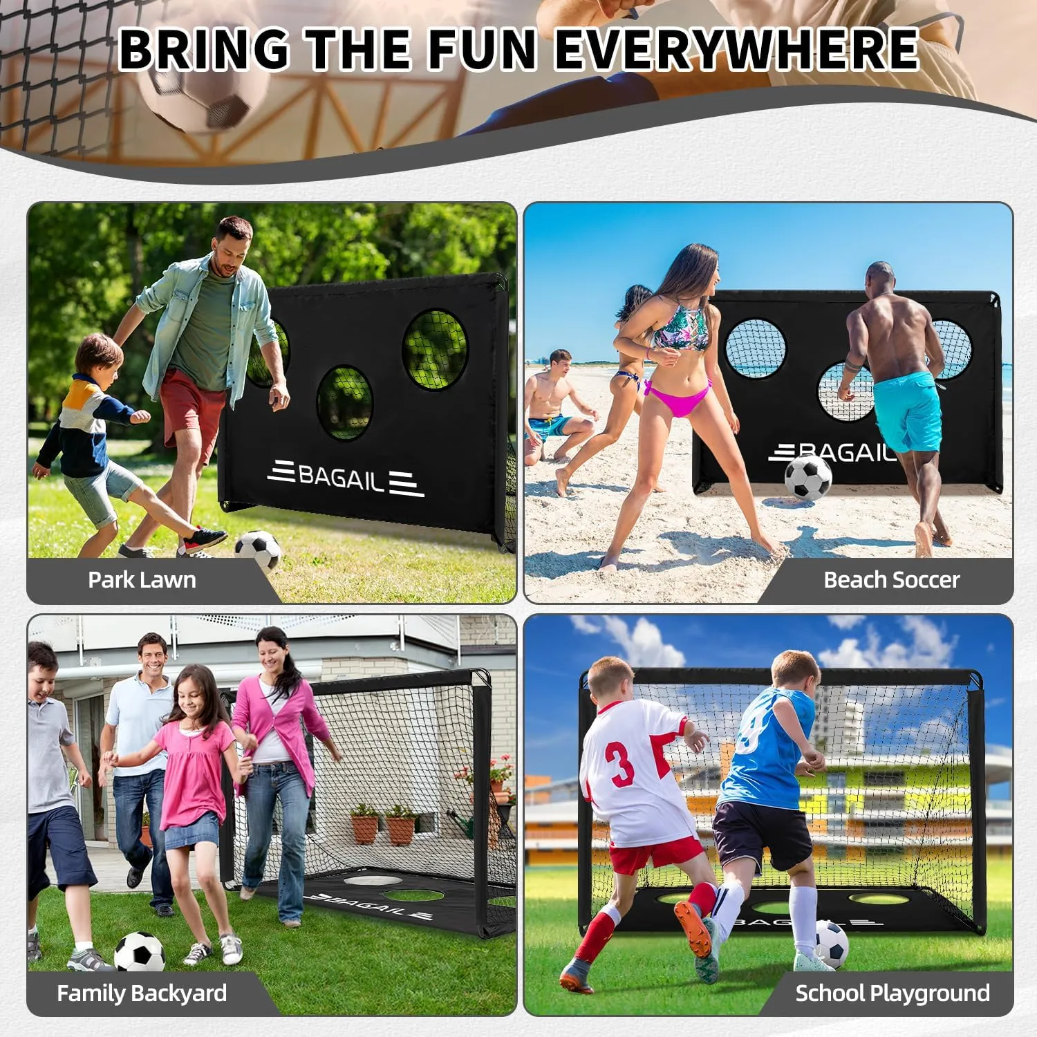 BAGAIL Soccer Goal, 2-in-1 Soccer Net with Targets, 6x4 FT Pop Up Soccer Trainer for Backyard with Detachable Target Cloth and Carry Bag, Indoor Outdoor Fun Soccer Game