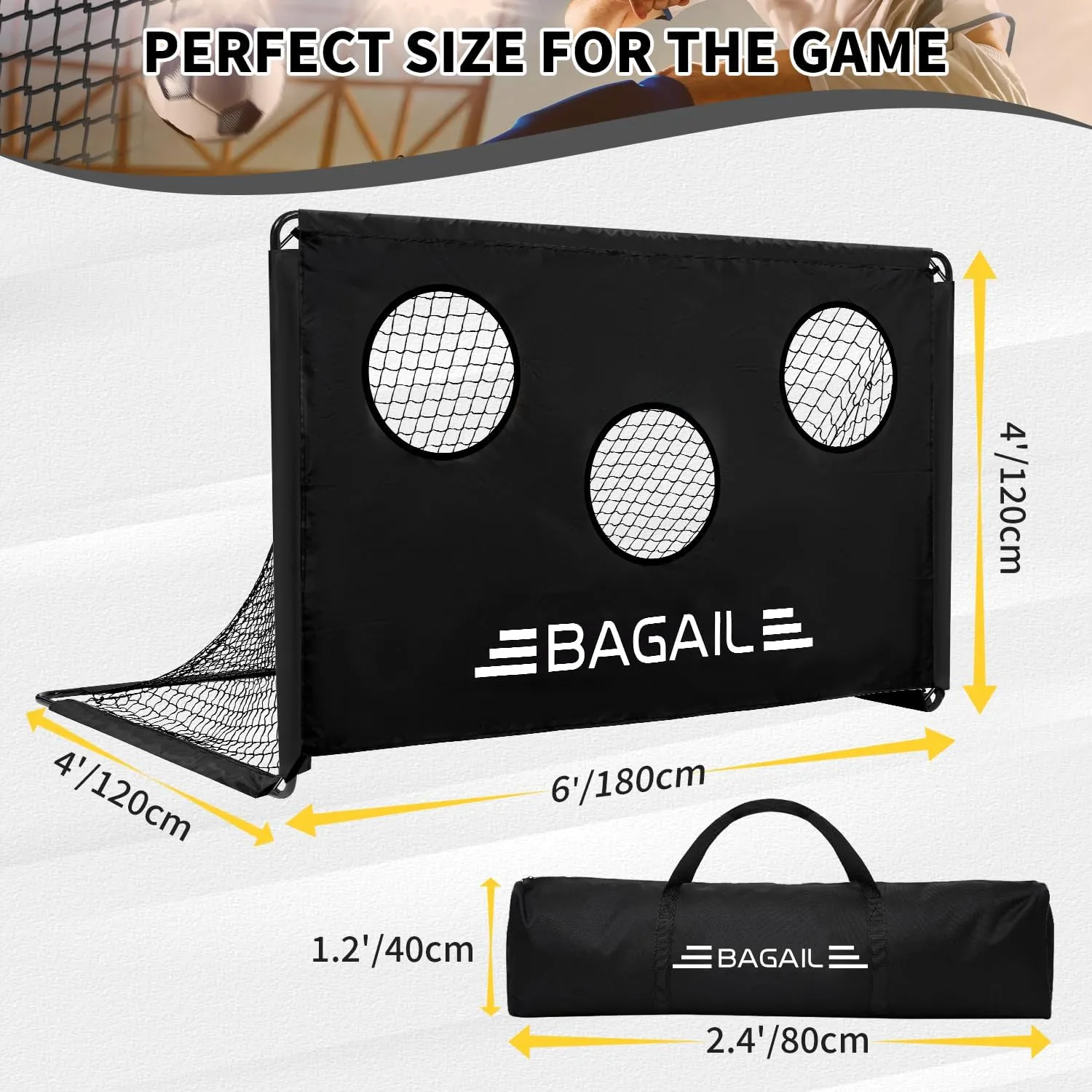 BAGAIL Soccer Goal, 2-in-1 Soccer Net with Targets, 6x4 FT Pop Up Soccer Trainer for Backyard with Detachable Target Cloth and Carry Bag, Indoor Outdoor Fun Soccer Game