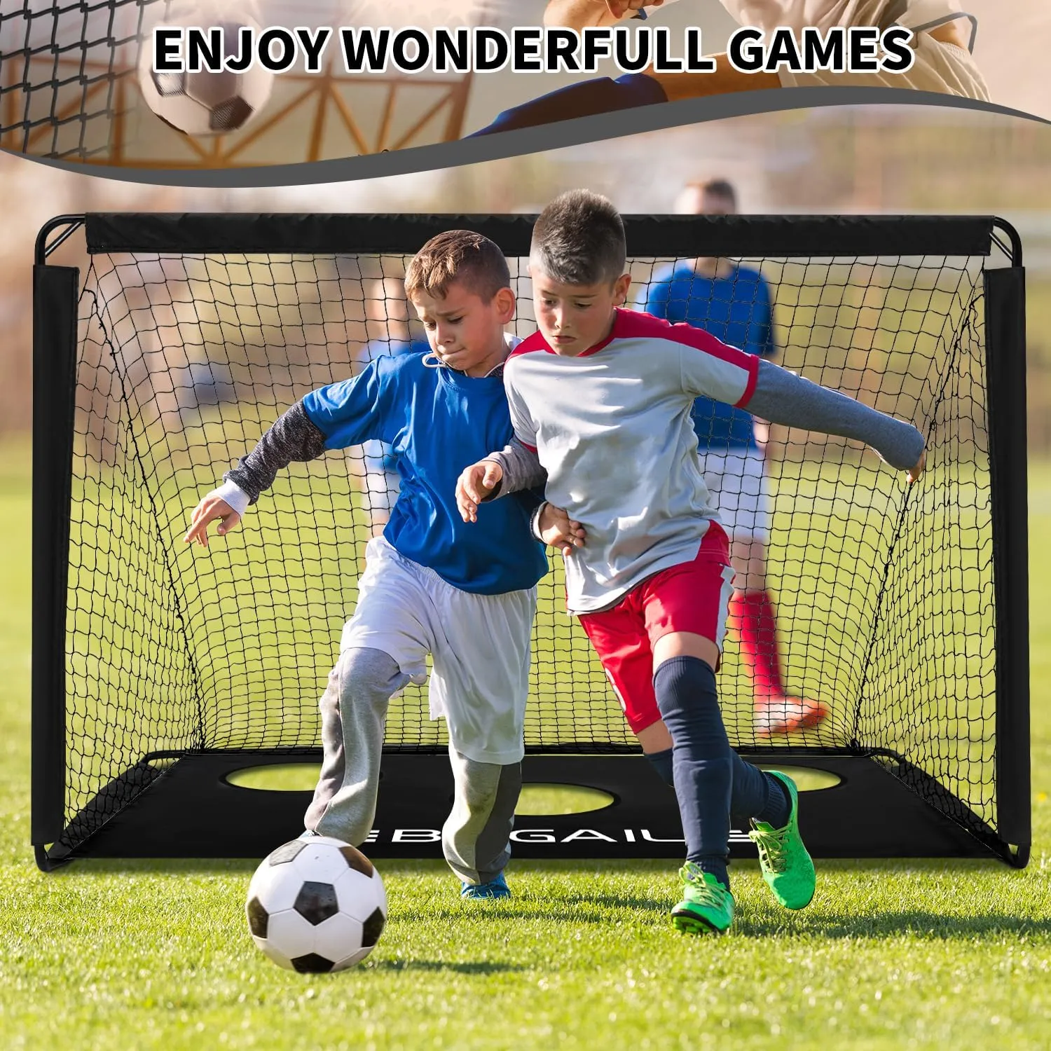 BAGAIL Soccer Goal, 2-in-1 Soccer Net with Targets, 6x4 FT Pop Up Soccer Trainer for Backyard with Detachable Target Cloth and Carry Bag, Indoor Outdoor Fun Soccer Game