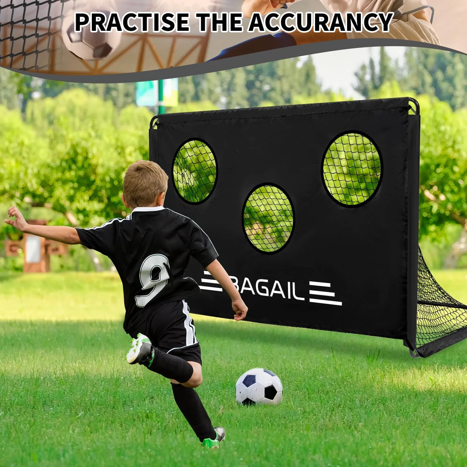 BAGAIL Soccer Goal, 2-in-1 Soccer Net with Targets, 6x4 FT Pop Up Soccer Trainer for Backyard with Detachable Target Cloth and Carry Bag, Indoor Outdoor Fun Soccer Game