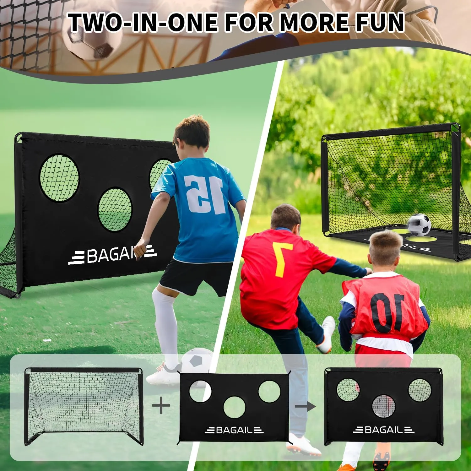 BAGAIL Soccer Goal, 2-in-1 Soccer Net with Targets, 6x4 FT Pop Up Soccer Trainer for Backyard with Detachable Target Cloth and Carry Bag, Indoor Outdoor Fun Soccer Game