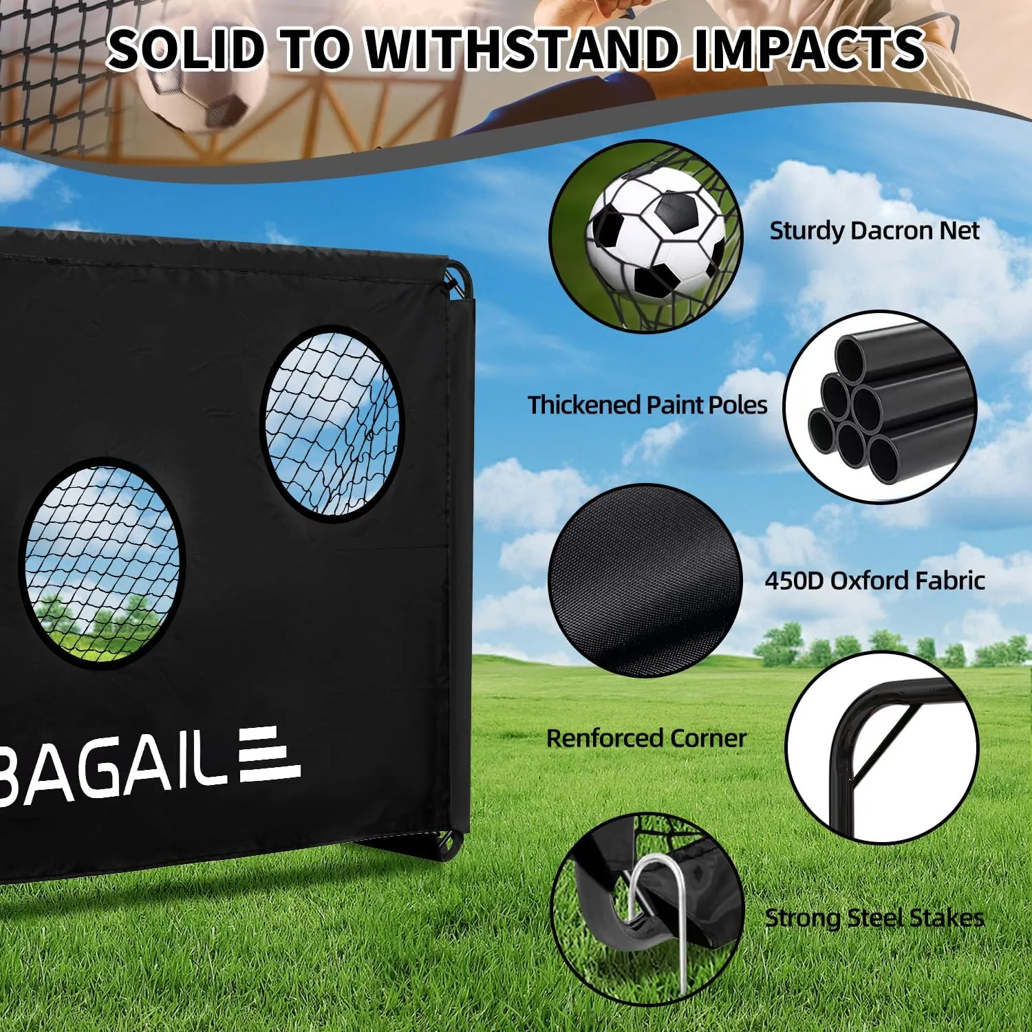 BAGAIL Soccer Goal, 2-in-1 Soccer Net with Targets, 6x4 FT Pop Up Soccer Trainer for Backyard with Detachable Target Cloth and Carry Bag, Indoor Outdoor Fun Soccer Game