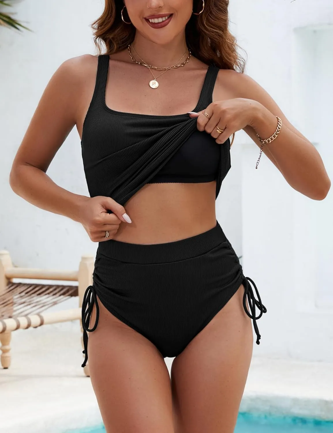 BMJL Womens Two Piece Tankini Ribbed Tummy Control Swimsuits Ruched Full Coverage Bathing Suits Swim Suit 2025