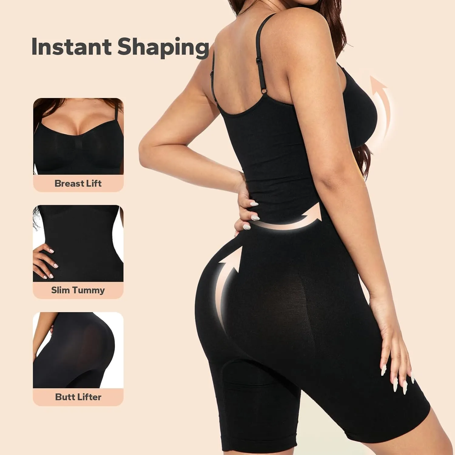 Bodysuit for Women, Mid-Thigh Shaperwear, Tummy Control Bodysuit, Waist Trainer, Seamless Sculpting Body Shaper
