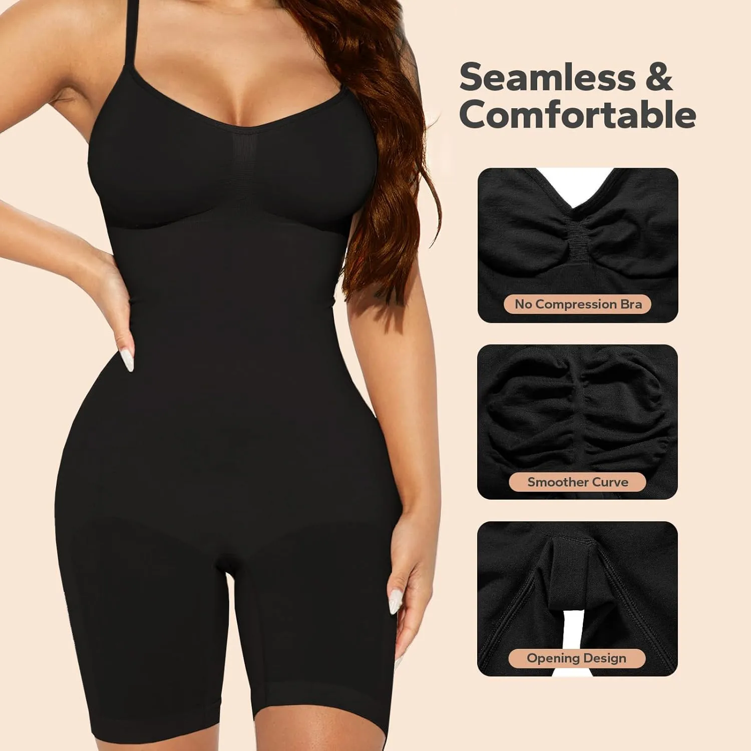 Bodysuit for Women, Mid-Thigh Shaperwear, Tummy Control Bodysuit, Waist Trainer, Seamless Sculpting Body Shaper