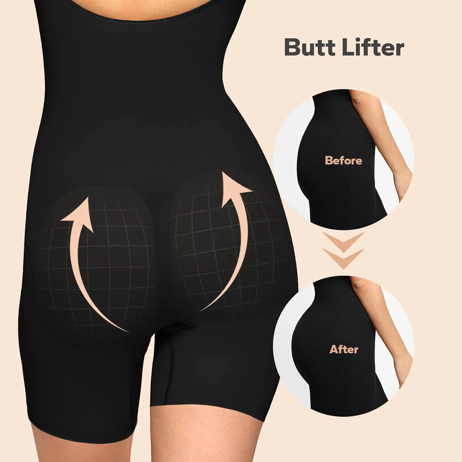 Bodysuit for Women, Mid-Thigh Shaperwear, Tummy Control Bodysuit, Waist Trainer, Seamless Sculpting Body Shaper