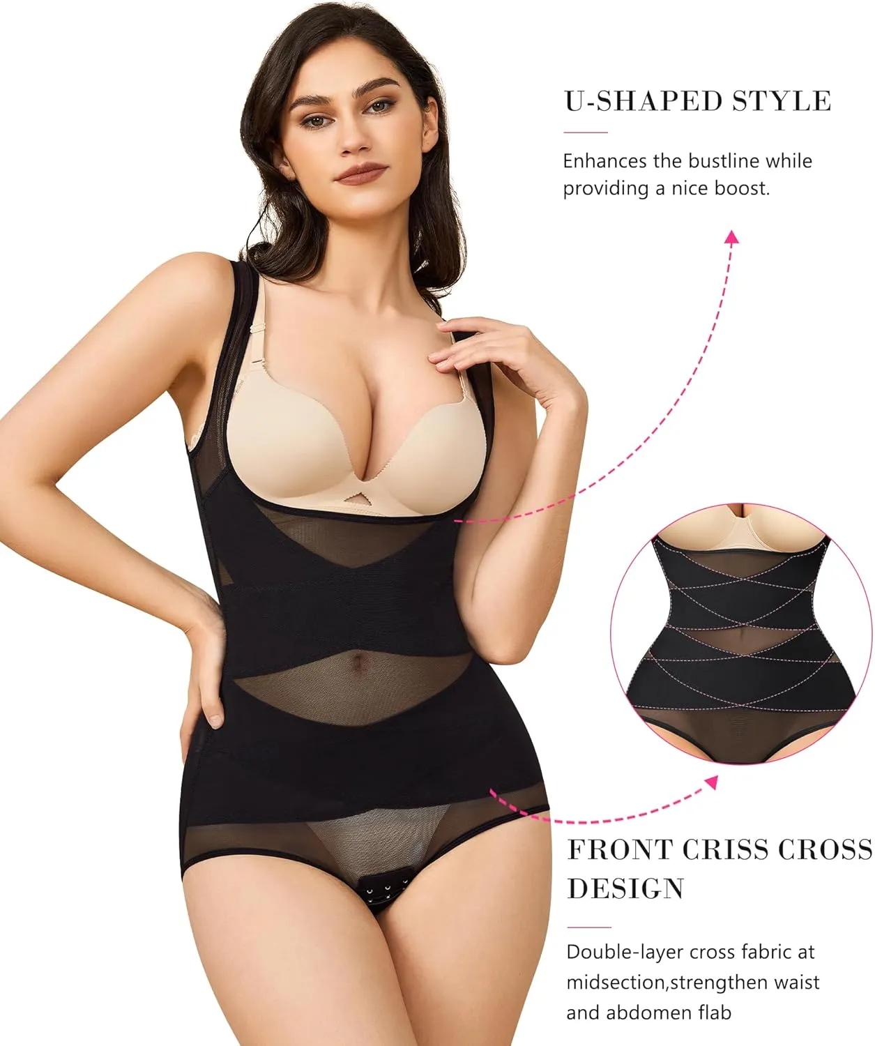 BRABIC Mesh Shapewear Bodysuit Tummy Control for Women Plus Size Faja Body Shaper Bodysuit Butt Lifter
