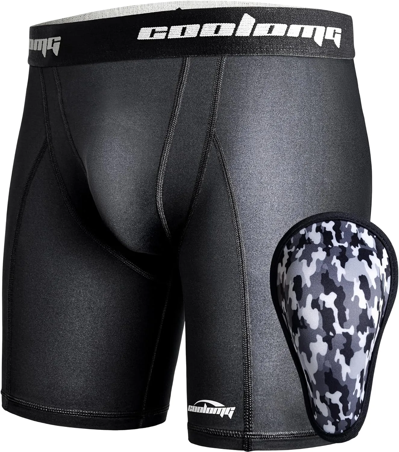 COOLOMG Youth Boys Compression Shorts with Protective Cup Sliding Underwear for Baseball Football Lacrosse Hockey