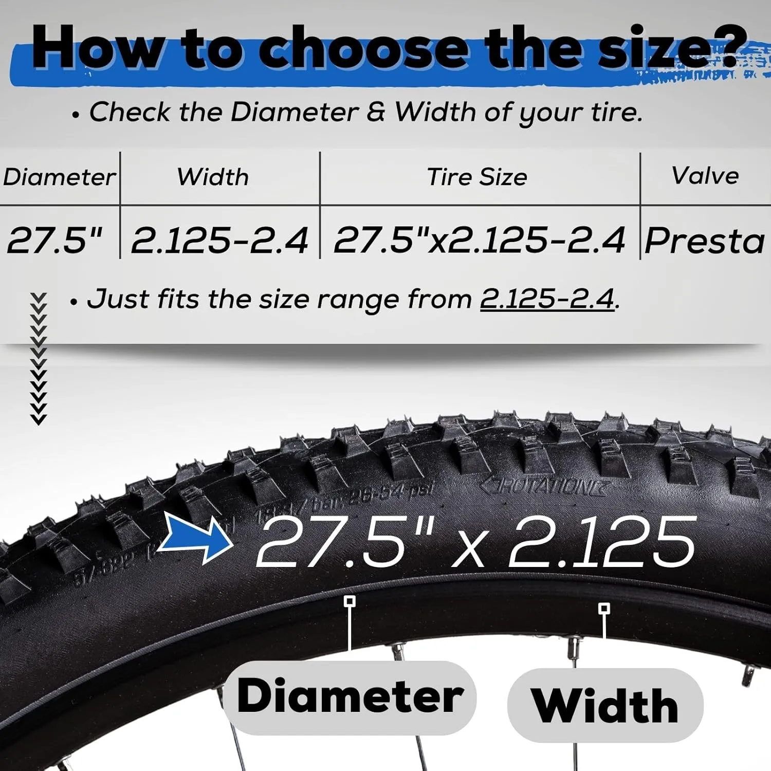 Corki Cycles Mountain Bike Tubes 27.5" x 1.75 1.95 2.0 2.1 2.125 2.25 2.3 2.4 (Schrader Valve 32mm/ Presta Valve 48mm) 6 Pack