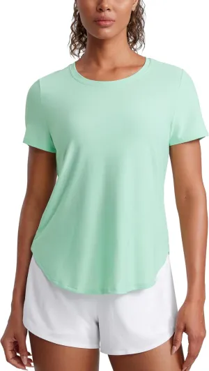 CRZ YOGA Cloudweight Workout Tops for Women Lightweight Athletic Short Sleeve Shirts Gym Running Side Slit T-Shirts