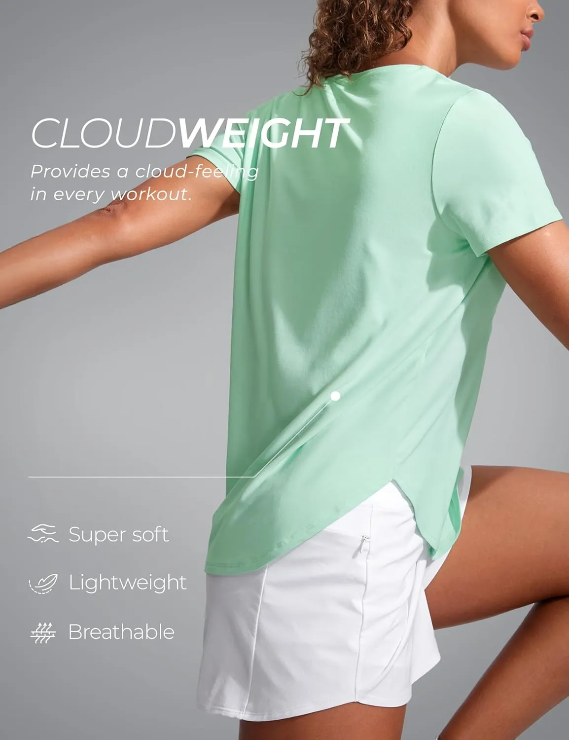 CRZ YOGA Cloudweight Workout Tops for Women Lightweight Athletic Short Sleeve Shirts Gym Running Side Slit T-Shirts