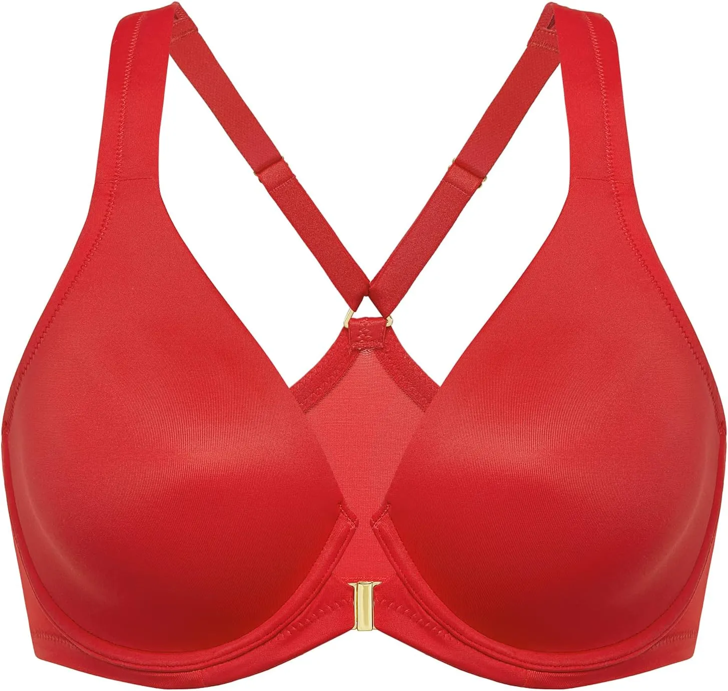 DELIMIRA Women's Front Closure Racerback Bras Plunge Unlined Underwire Full Coverage Seamless Bra B-H Cups