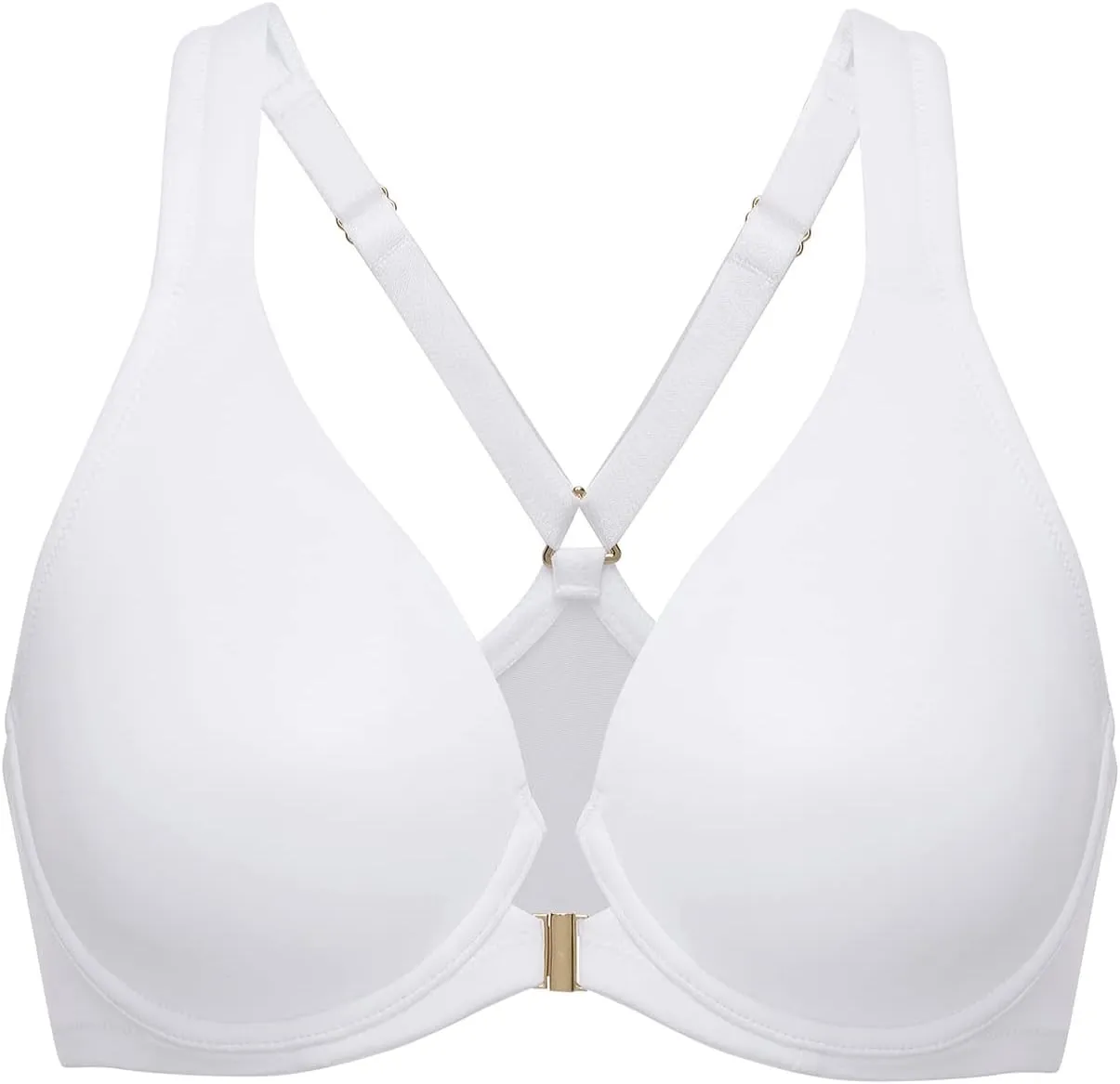 DELIMIRA Women's Front Closure Racerback Bras Plunge Unlined Underwire Full Coverage Seamless Bra B-H Cups