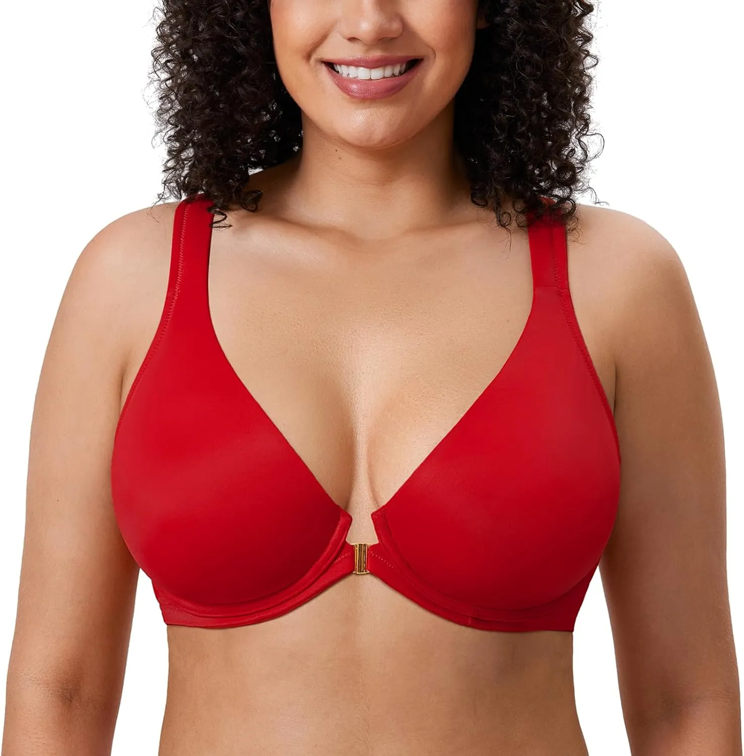 DELIMIRA Women's Front Closure Racerback Bras Plunge Unlined Underwire Full Coverage Seamless Bra B-H Cups