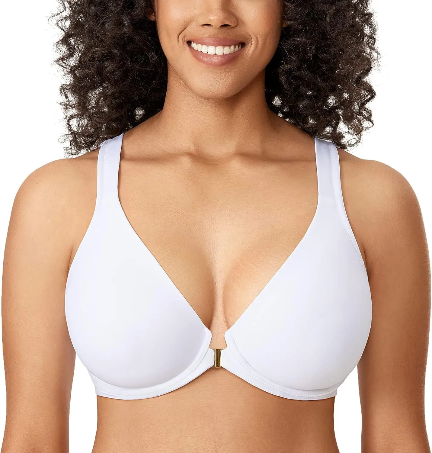 DELIMIRA Women's Front Closure Racerback Bras Plunge Unlined Underwire Full Coverage Seamless Bra B-H Cups