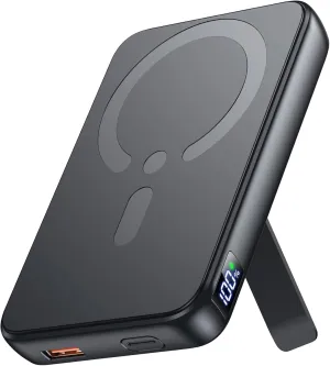 for Magsafe Portable Charger, 12000mAh Wireless Magnetic Power Bank with Stand and USB C in/Out Fast Charging, for Magsafe Battery Pack Compatible with iPhone 15/14/13/12 Pro/Pro Max Series-Black