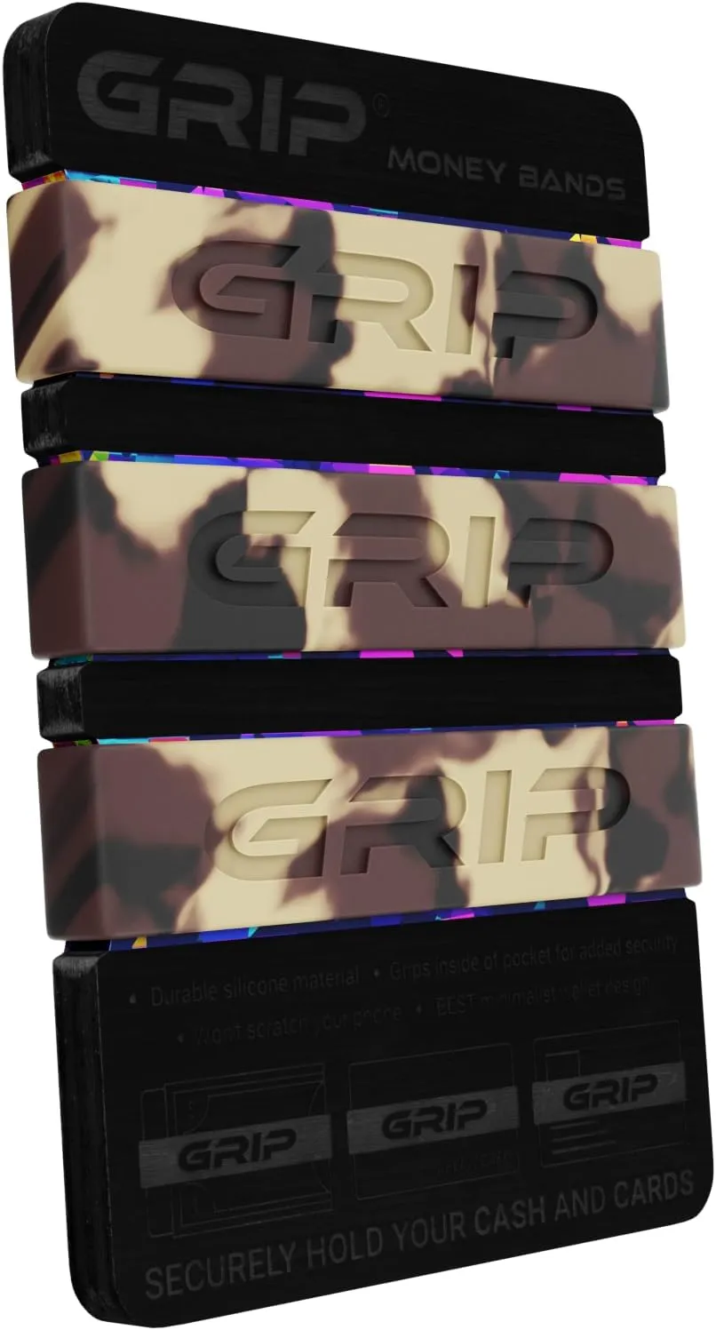 Grip Money Bands (Pack of 3) - JUNGLE CAMO - Premium Silicone Band for Cash & Cards - Slim & Durable Design