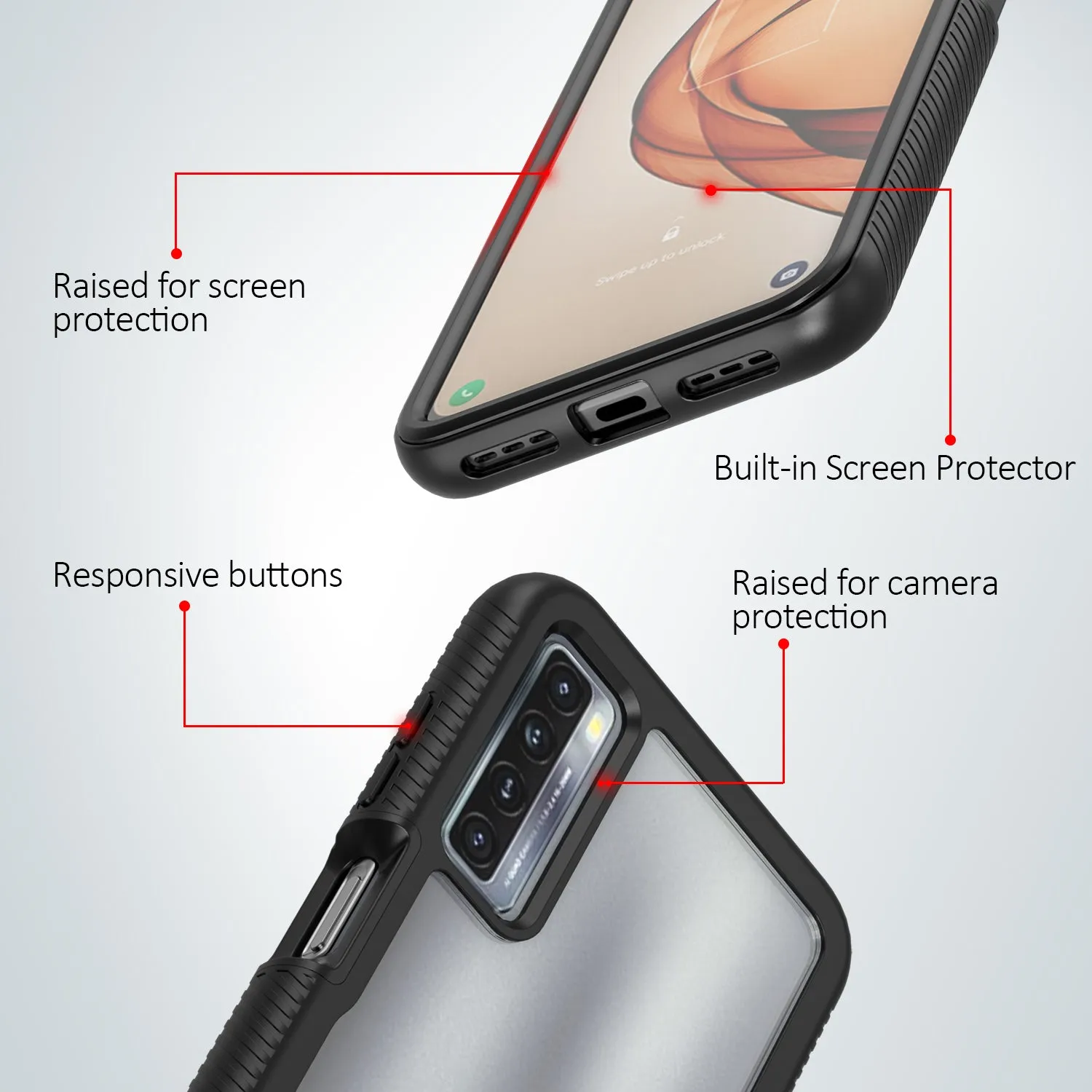 Heavy-Duty Case with Built-in Screen Protector for TCL 20s