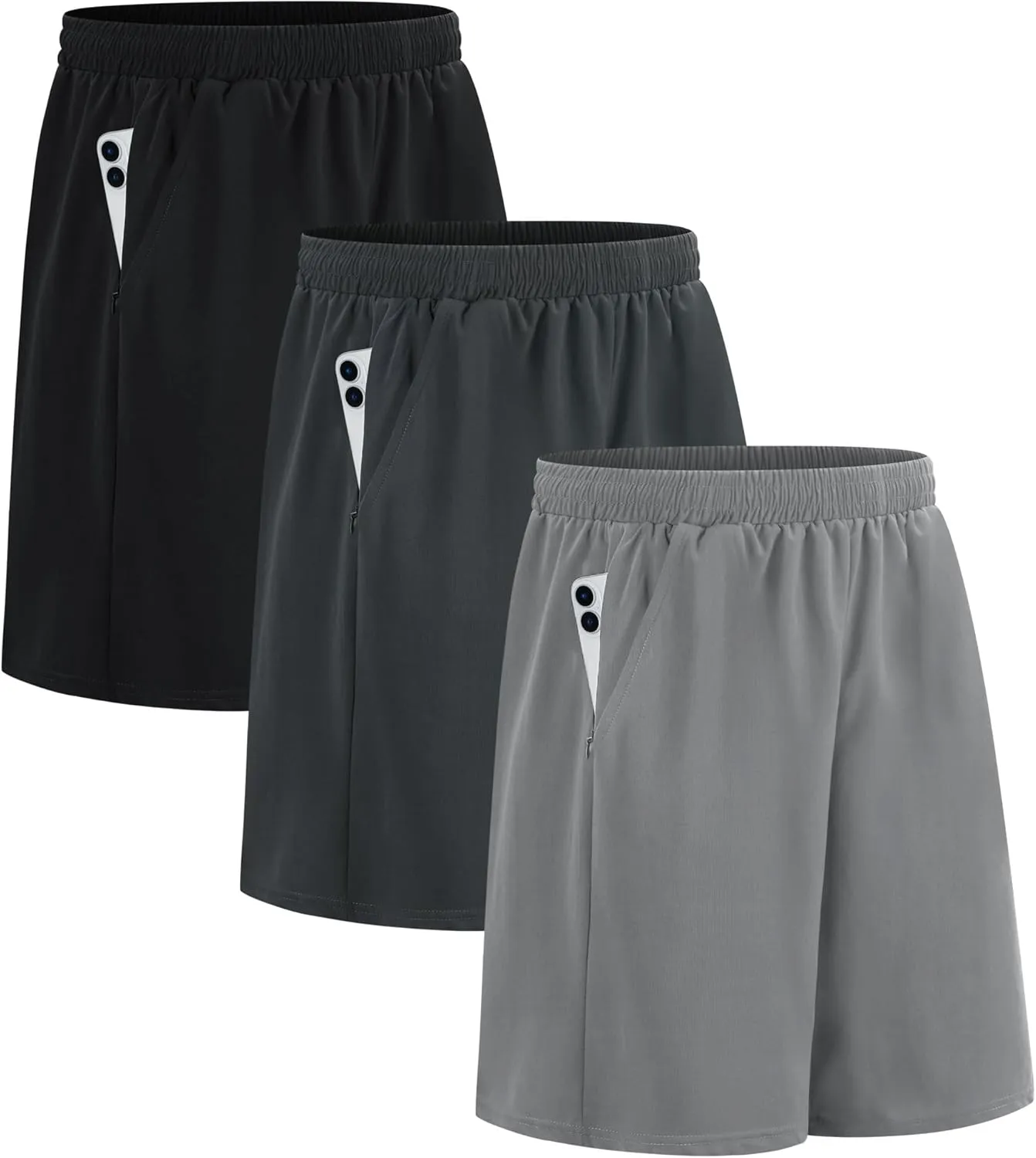 HQUEC Men's Athletic Shorts with Zipper Pockets 10" Lightweight Quick Dry Basketball Workout Shorts for Running Casual