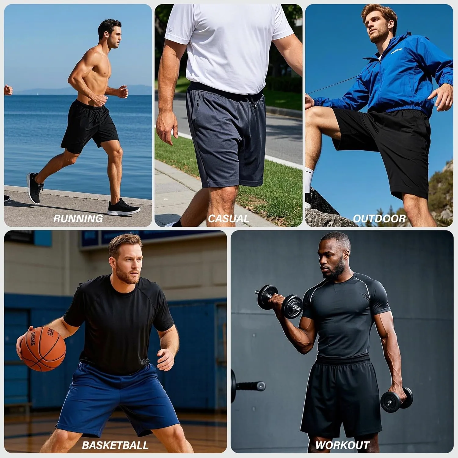 HQUEC Men's Athletic Shorts with Zipper Pockets 10" Lightweight Quick Dry Basketball Workout Shorts for Running Casual