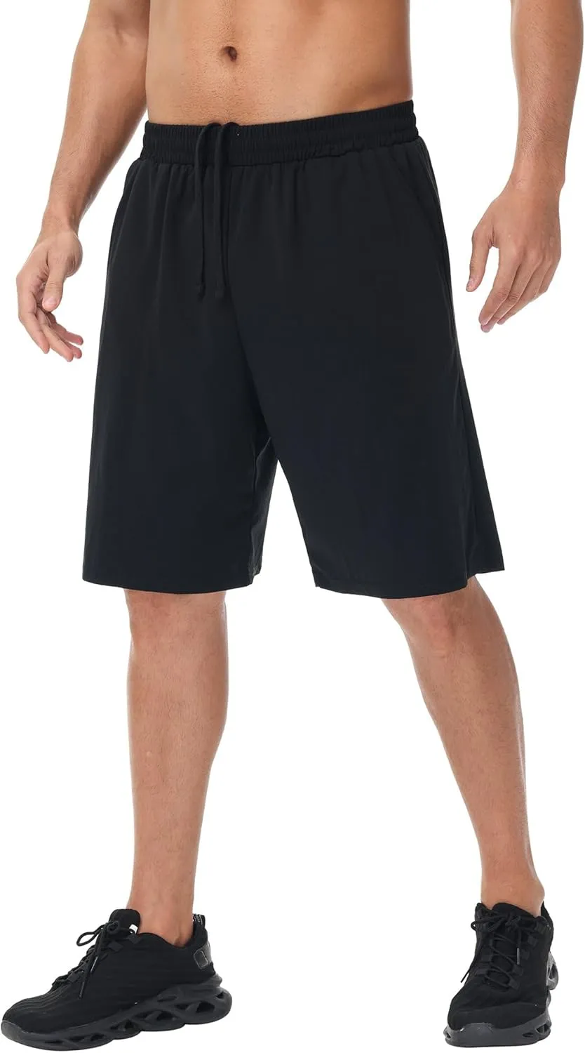 HQUEC Men's Athletic Shorts with Zipper Pockets 10" Lightweight Quick Dry Basketball Workout Shorts for Running Casual
