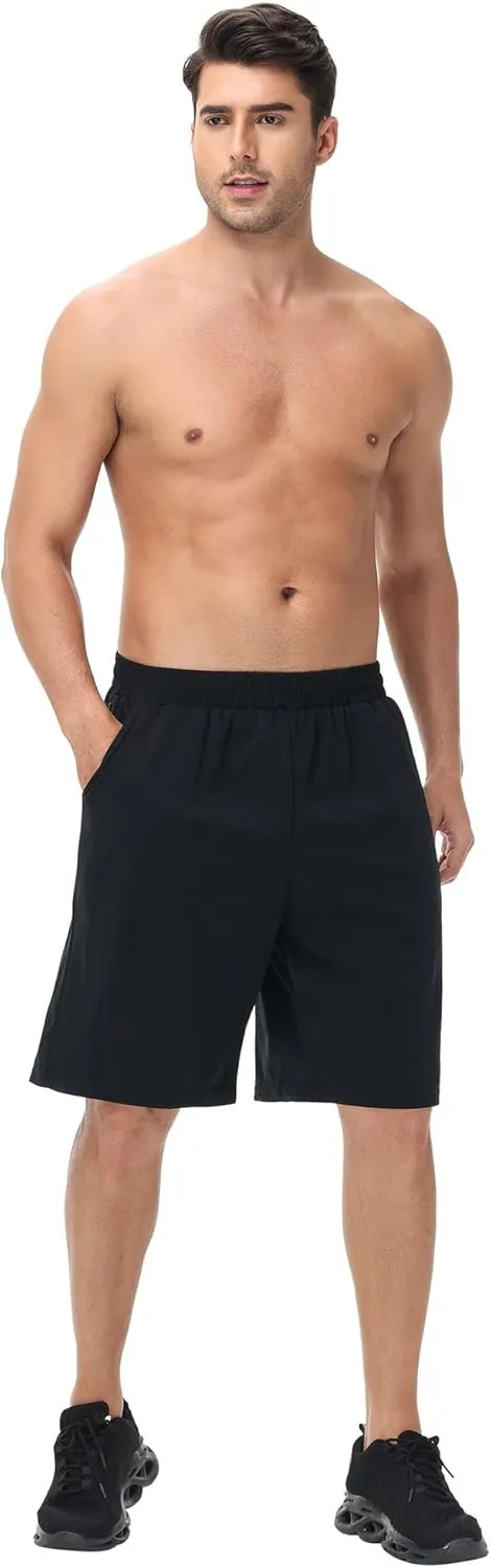 HQUEC Men's Athletic Shorts with Zipper Pockets 10" Lightweight Quick Dry Basketball Workout Shorts for Running Casual