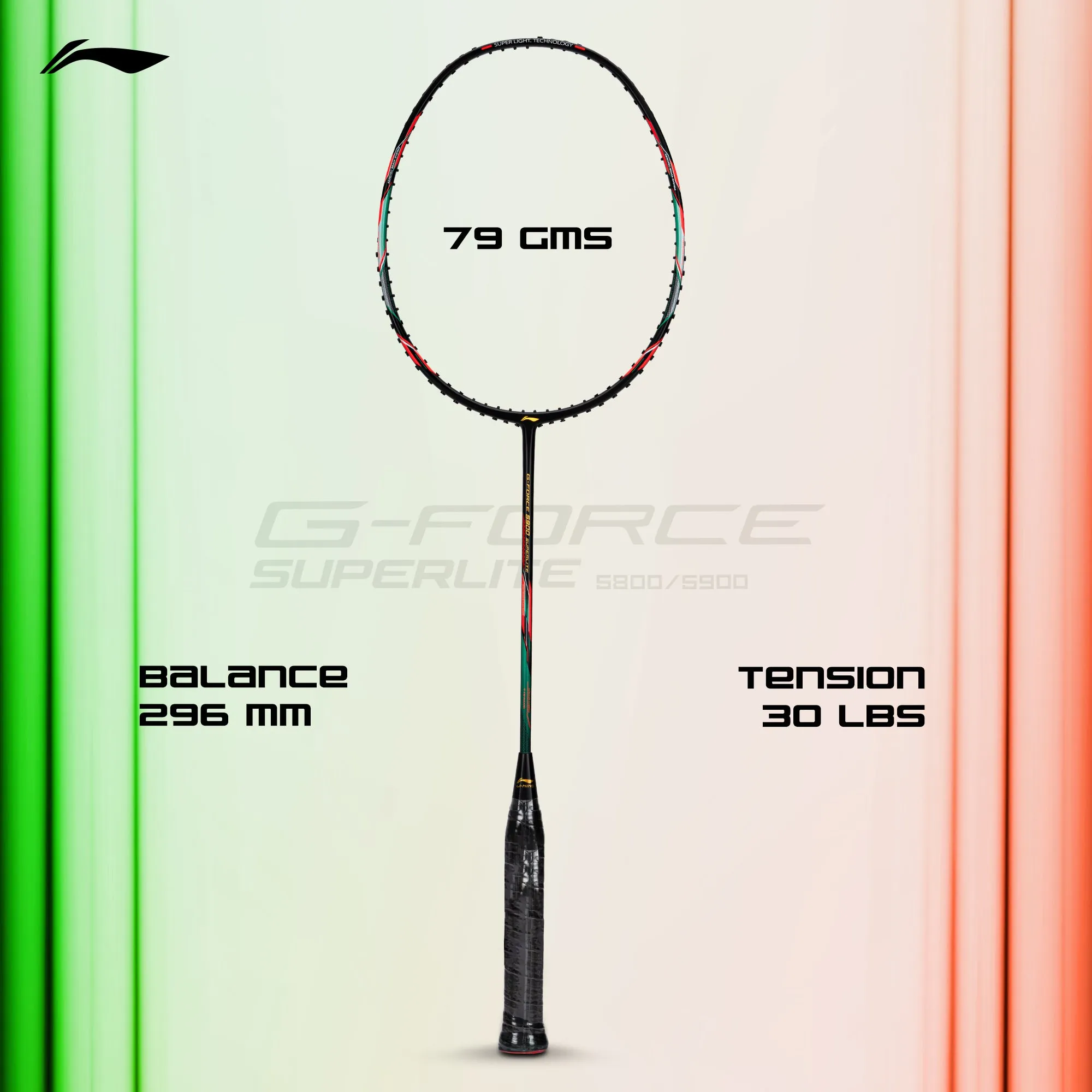 Li-Ning G-Force 5900 Superlite / 79 grams / G6 Unstrung Badminton Racquet (Black / Blue / Orange)