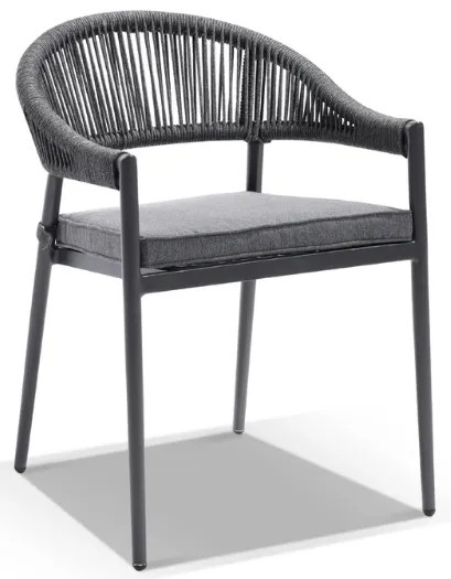 Maven Outdoor Patio Seating Set 4 Chairs and 1 Table Set (Dark Grey) Braided & Rope