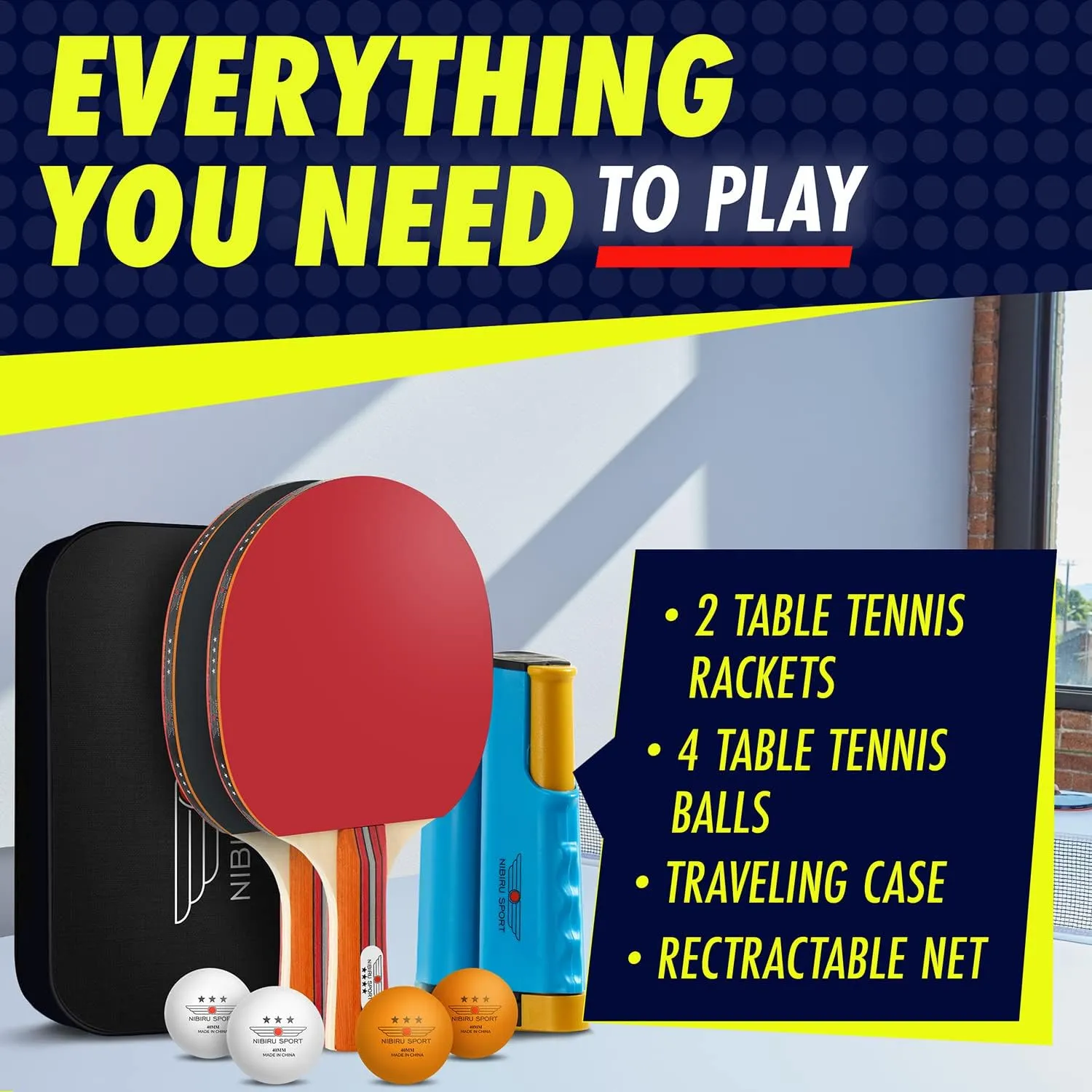NIBIRU SPORT Professional Ping Pong Paddle Sets - 2 Player or 4 Player Table Tennis Paddles, Retractable Net, Pingpong Balls and Carry Bag Storage Case - Table Tennis Equipment & Ping Pong Accessories