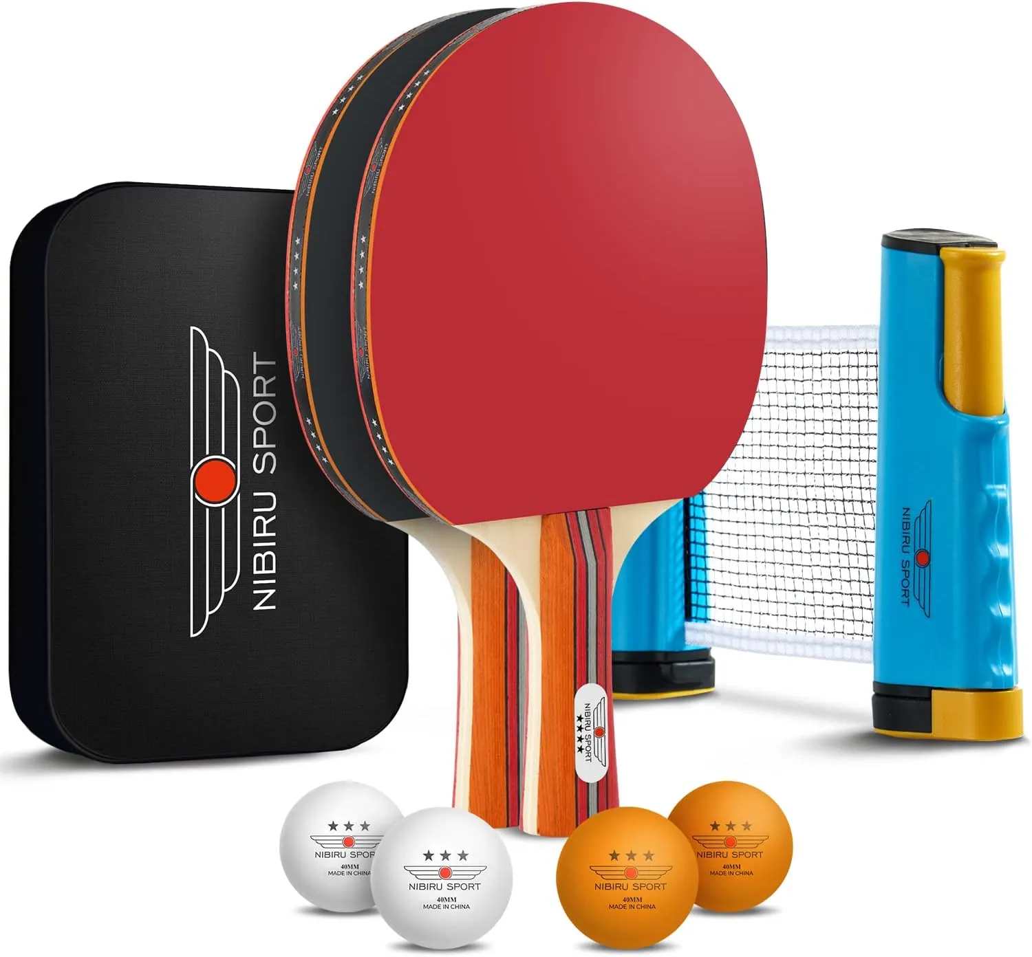 NIBIRU SPORT Professional Ping Pong Paddle Sets - 2 Player or 4 Player Table Tennis Paddles, Retractable Net, Pingpong Balls and Carry Bag Storage Case - Table Tennis Equipment & Ping Pong Accessories
