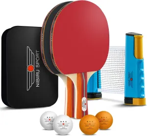 NIBIRU SPORT Professional Ping Pong Paddle Sets - 2 Player or 4 Player Table Tennis Paddles, Retractable Net, Pingpong Balls and Carry Bag Storage Case - Table Tennis Equipment & Ping Pong Accessories