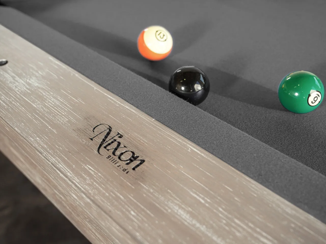 Nixon Huck 8' Slate Pool Table in Grey White Oak Finish w/ Dining Top Option