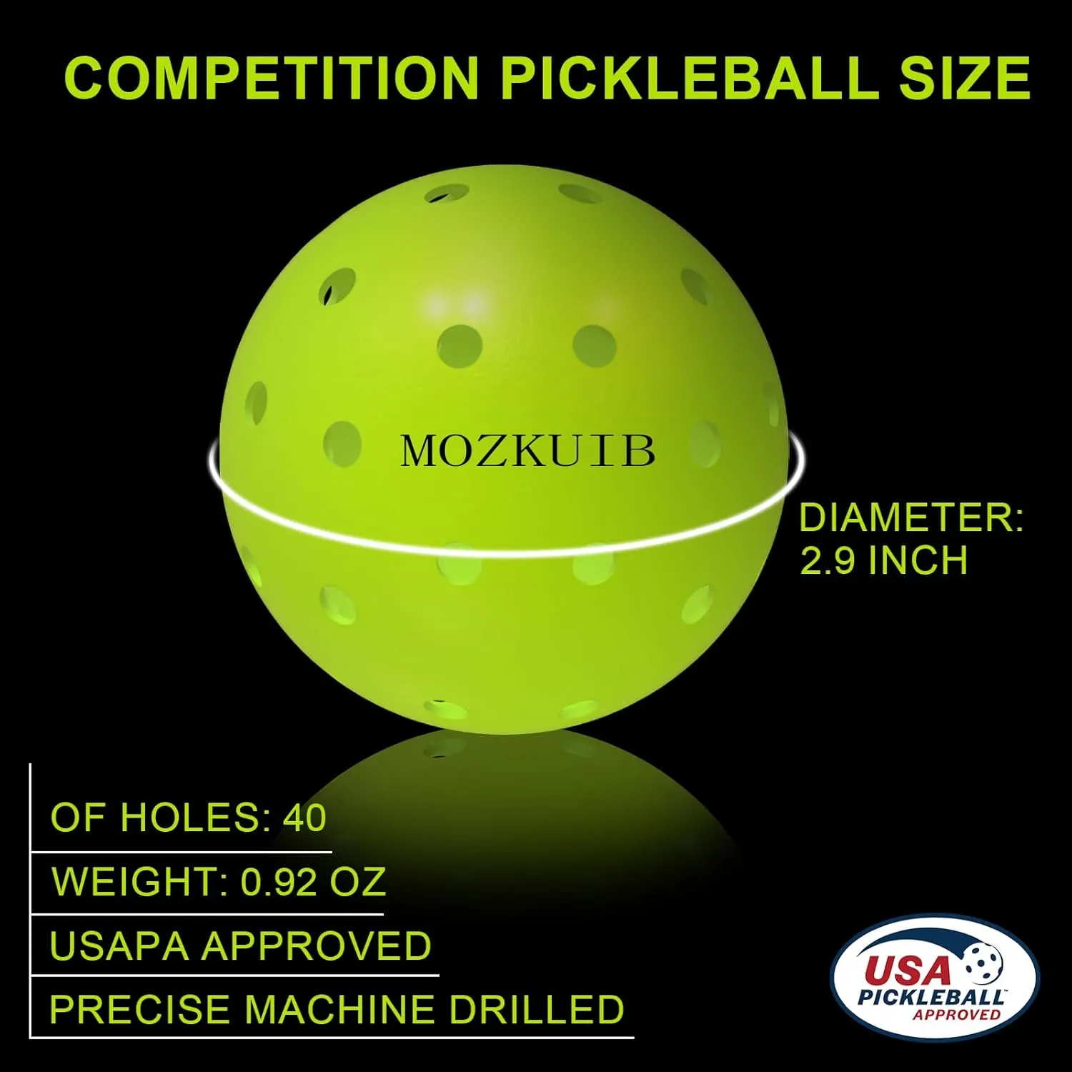 Outdoor Pickleball Balls - USAPA Approved, High Visibility, Good Balance, Seamless One-Piece Design, Ideal for Cold Weather/Hot Weather, 6/12 Pack with Pickleballs Bag(Green)