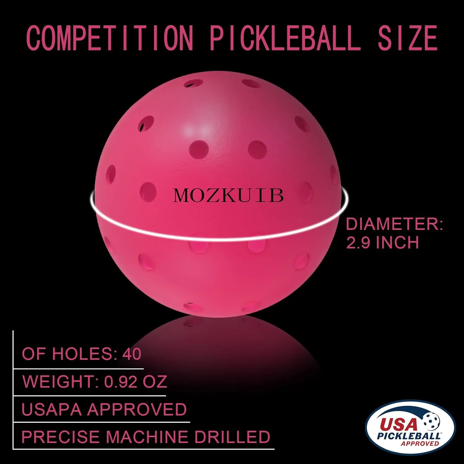 Outdoor Pickleball Balls - USAPA Approved, High Visibility, Good Balance, Seamless One-Piece Design, Ideal for Cold Weather/Hot Weather, 6/12 Pack with Pickleballs Bag(Pink)