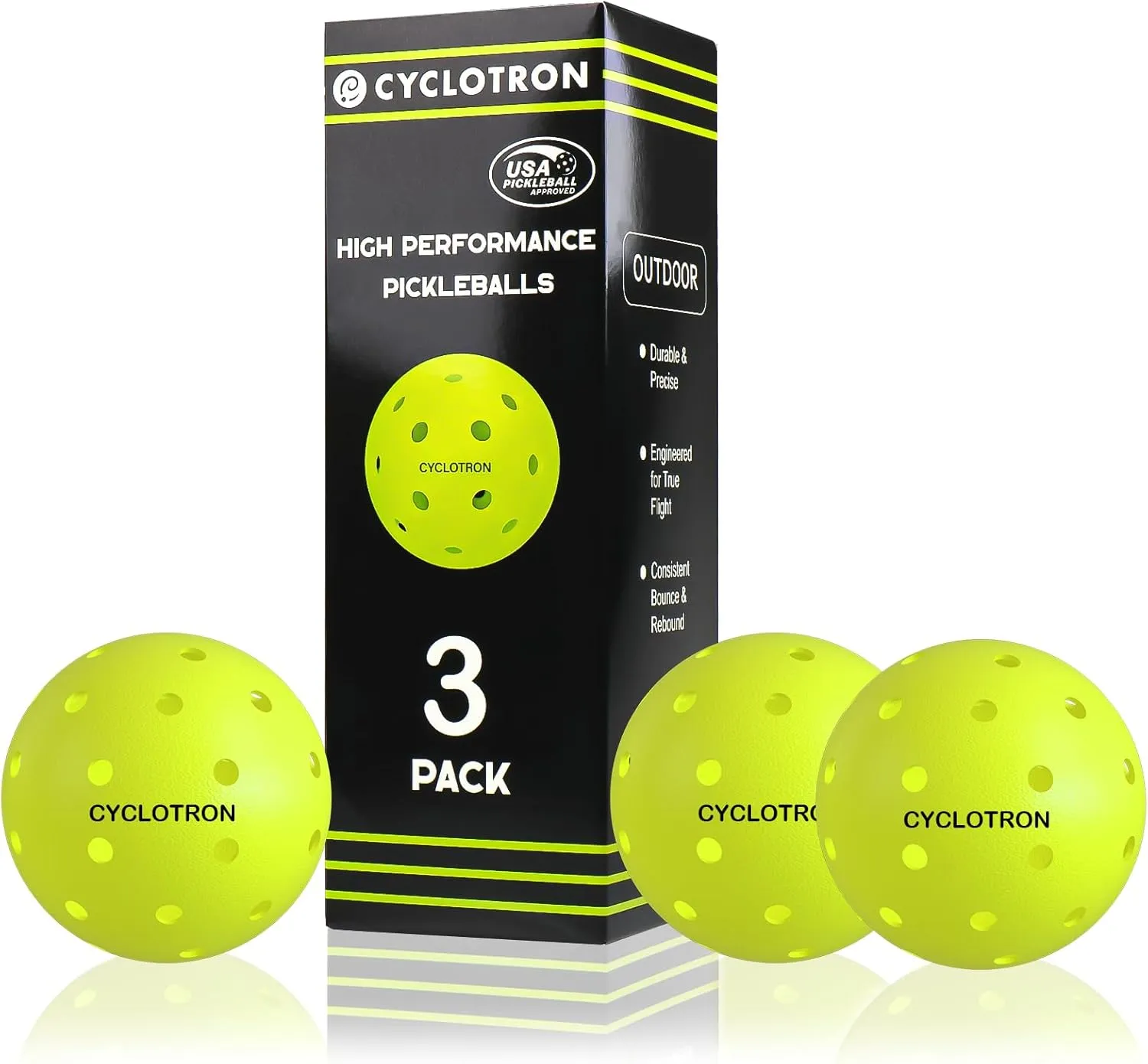P-40 Outdoor Pickleball Balls  USAPA Approved Pickleballs, 40-Hole Precision Design, High Visibility, Durable Seamless HDPE Construction, 3/6 Pack