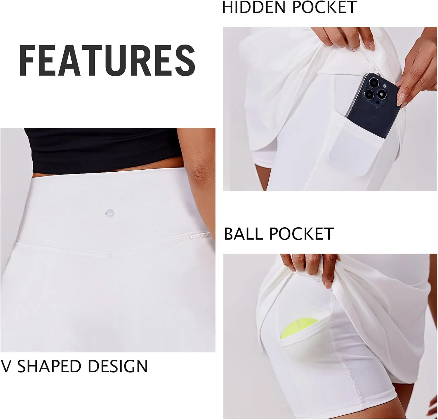 PINSPARK Womens Tennis Skirt High Waisted Golf Skort with 2 Pockets Stretchy Athletic Skirts for Workout Pickleball Running
