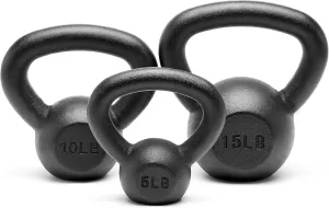 Powder Coated Solid Cast Iron Kettlebell Weights Set 5, 10 15, 20, 25, 30, 35, 40, 45 lbs All Combination