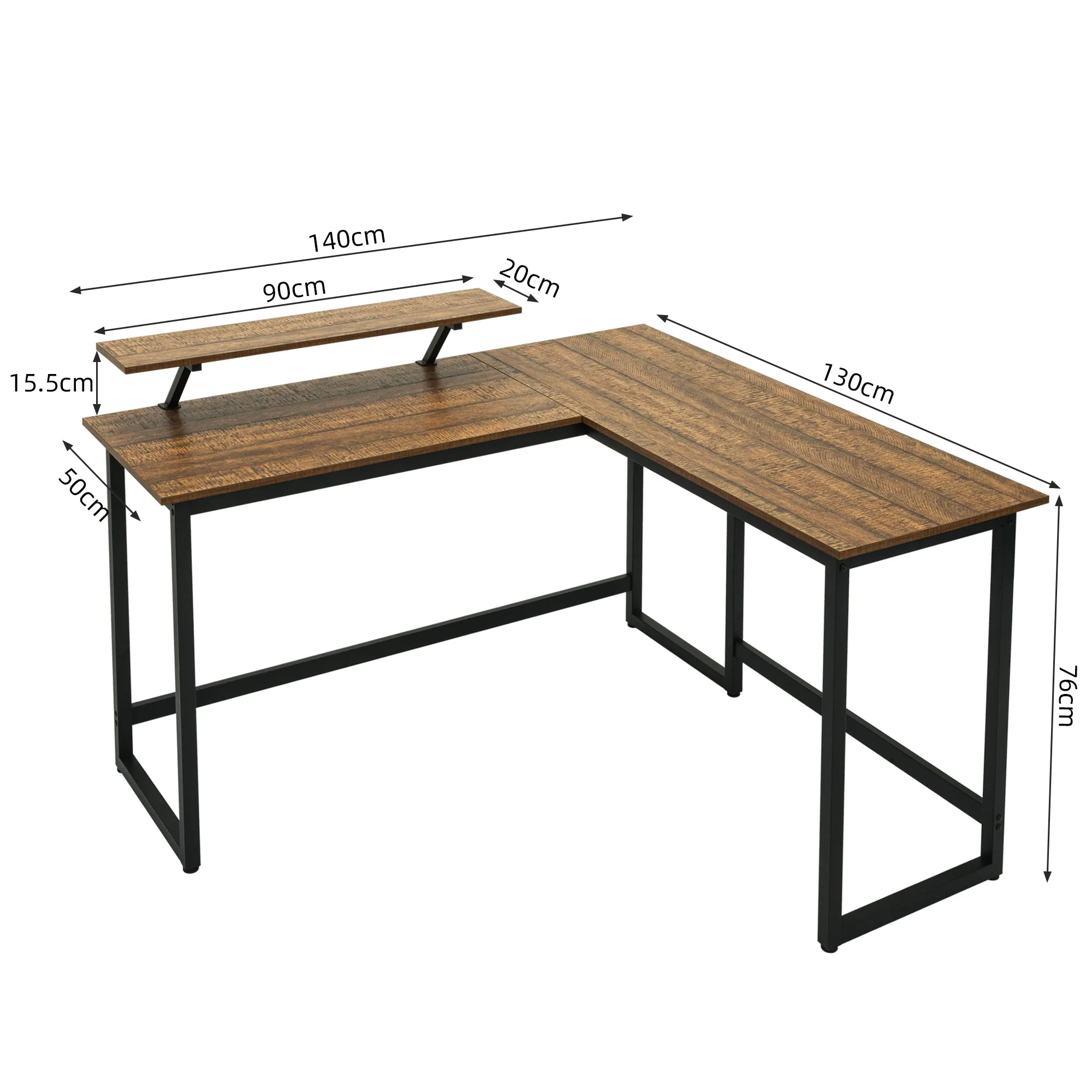 Retro Industrial Computer Table£¬L-shaped, with Monitor Stand