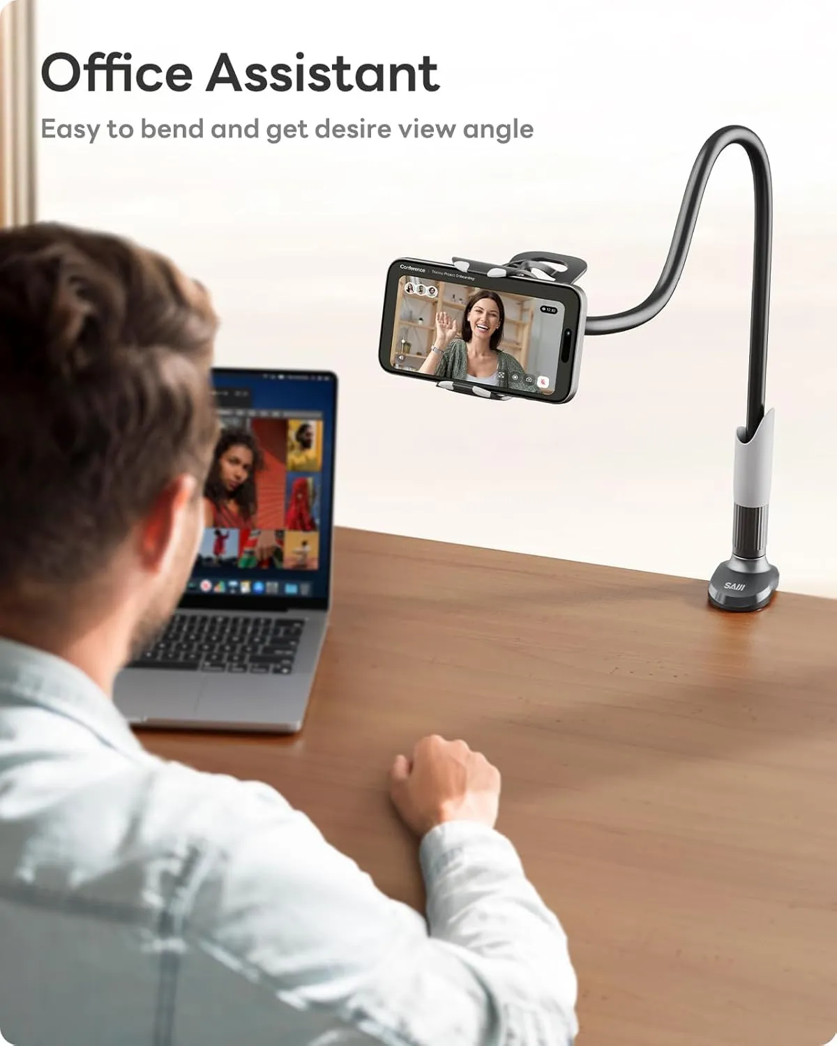 SAIJI Gooseneck Bed Phone Holder, Flexible Long Arm Phone Mount for Desk, Clip Bracket Clamp Stand, iPhone Stand, Mobile Cell Phone Stand Document Camera Nintendo Switch (Black)