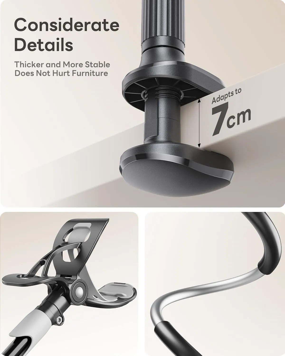 SAIJI Gooseneck Bed Phone Holder, Flexible Long Arm Phone Mount for Desk, Clip Bracket Clamp Stand, iPhone Stand, Mobile Cell Phone Stand Document Camera Nintendo Switch (Black)