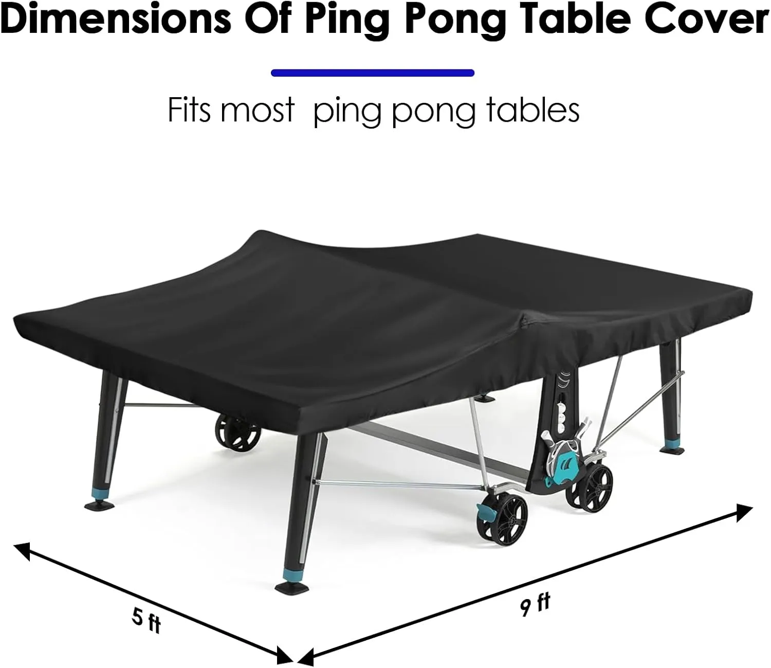 Saking Ping Pong Table Cover, 600D Heavy Duty Waterproof Table Tennis Table Cover Fits Universal 9x5 FT Tennis Table Indoor/Outdoor, 111" x 61" x 8"