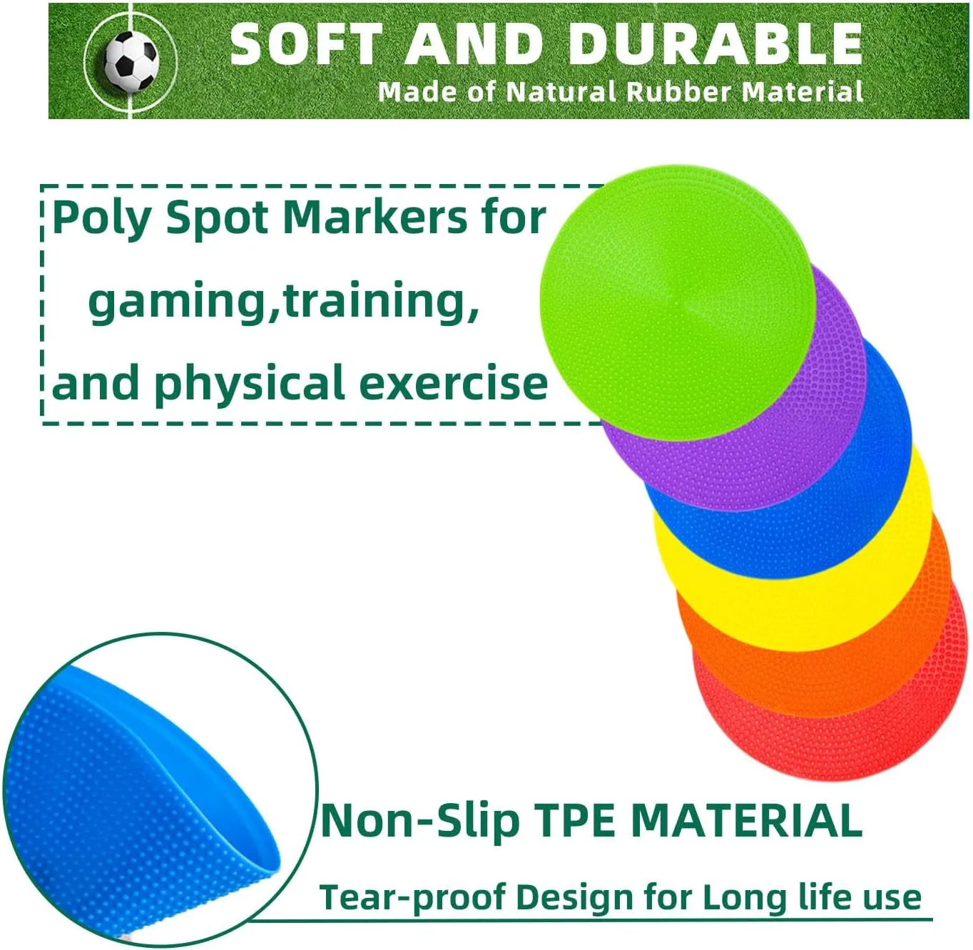 Spot Markers 4.72 Inch 9Inch Non Slip Rubber Floor Markers Flat Field Cones Poly Dots for Soccer Basketball Sports Speed Agility Training and Drills