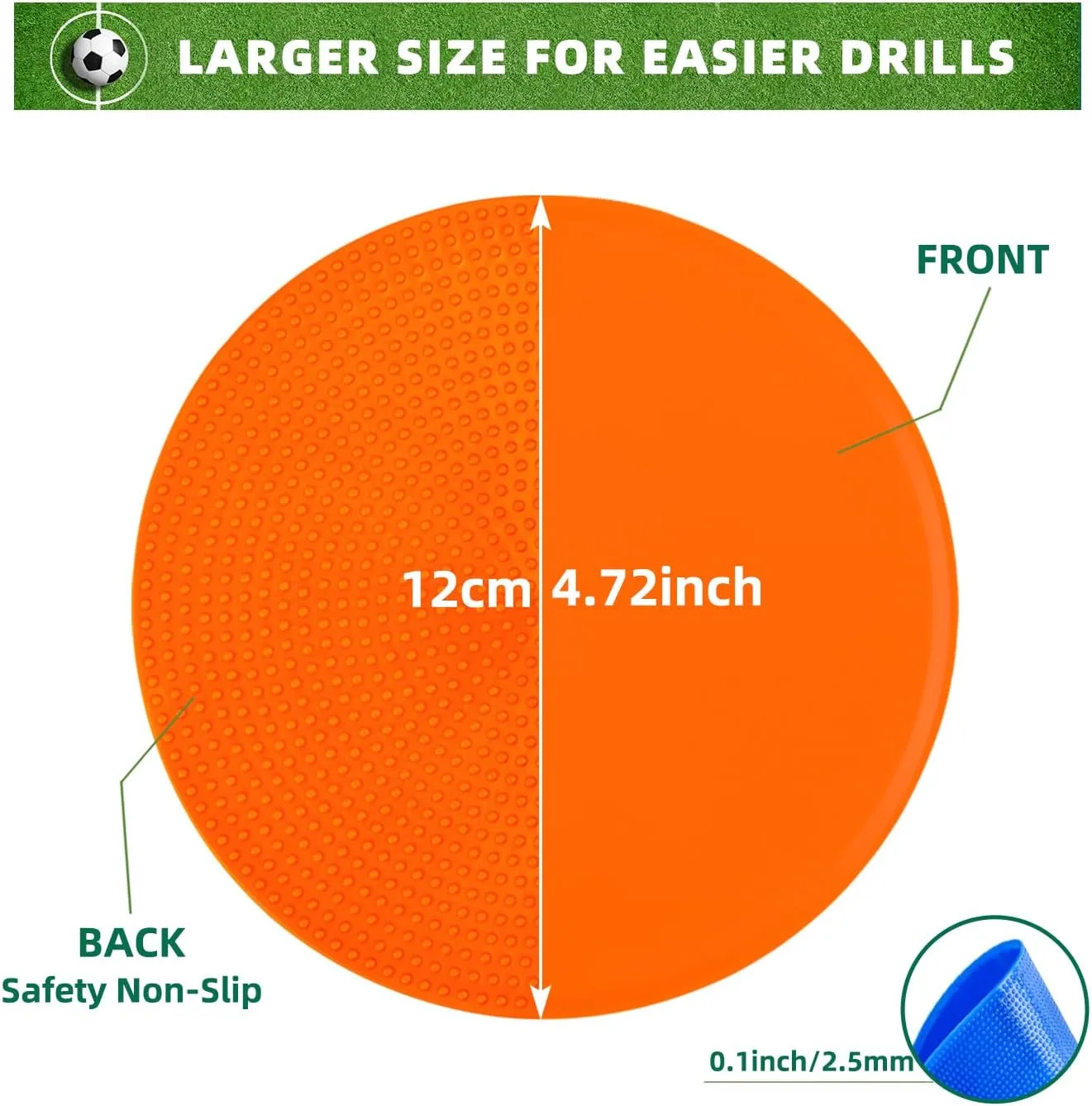 Spot Markers 4.72 Inch 9Inch Non Slip Rubber Floor Markers Flat Field Cones Poly Dots for Soccer Basketball Sports Speed Agility Training and Drills