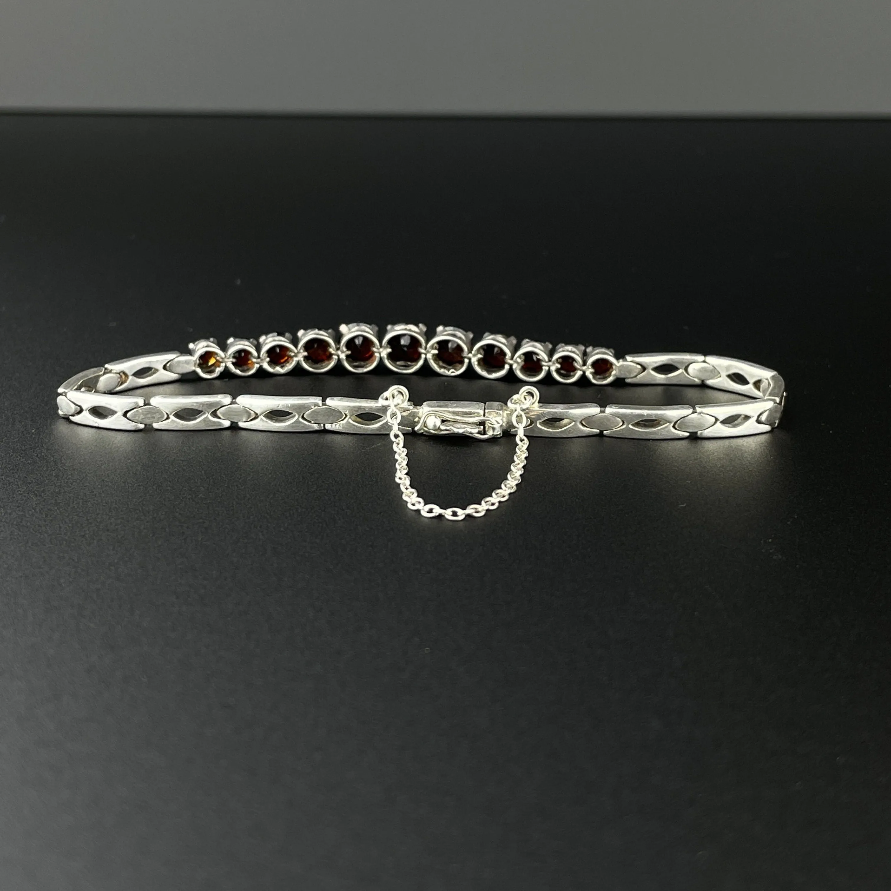 Vintage Silver Garnet Art Deco Style Tennis Bracelet